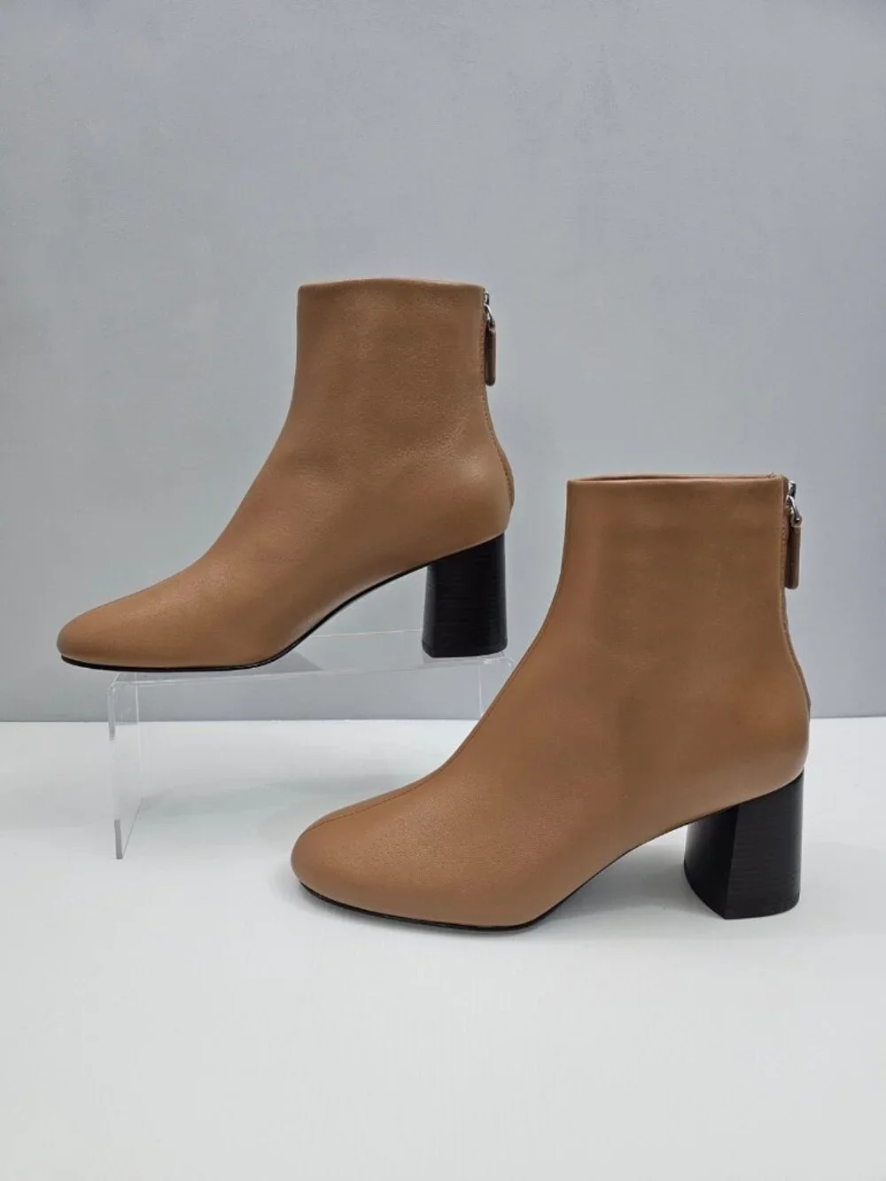 3.1 Phillip Lim Nadia Camel Brown Leather Ankle Boot Block Heel Back Zip EU 39